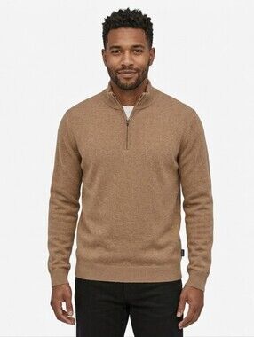 Patagonia Men's Recycled Cashmere Blend 1/4 Zip Pullover Sweater Tan M